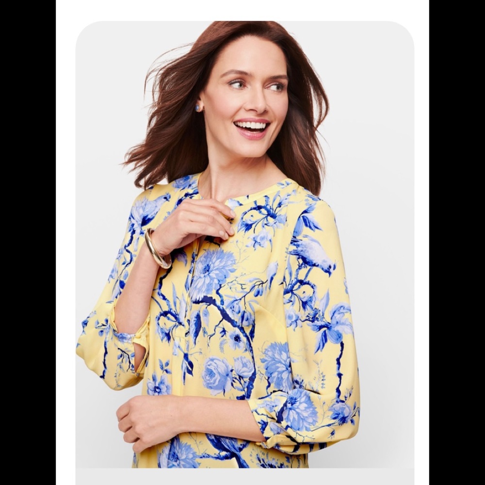 Talbots Pleated Sleeve Popover in Toile XL